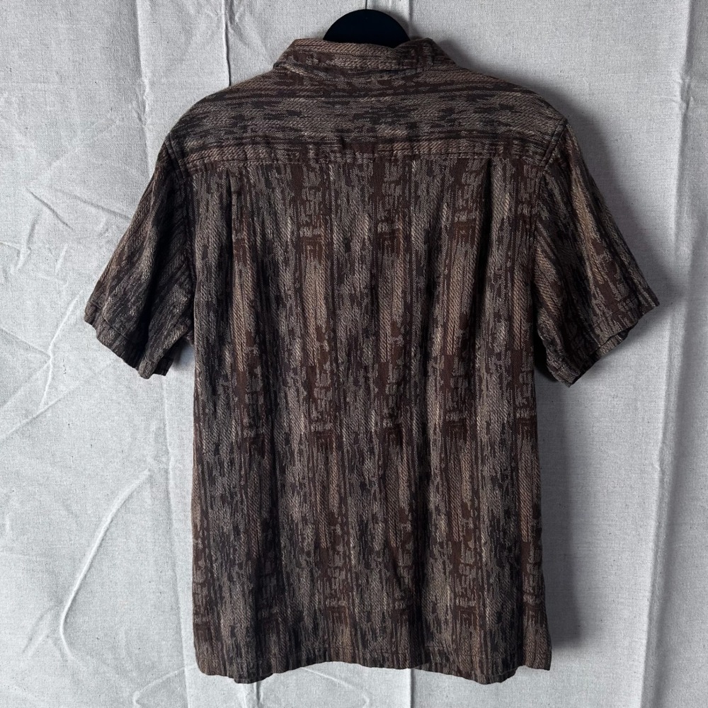 Men's Short Sleeve Brown Patterned Button-Up Shirt - Picture 4 of 7